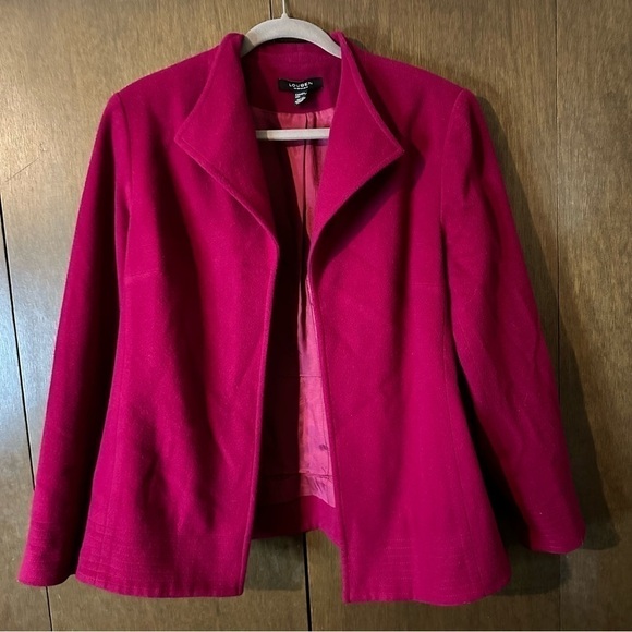 Vintage Louben Women’s Bright Pink Fuchsia Wool Open Cardigan Jacket Sz 14W - Picture 2 of 8